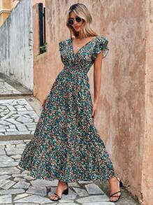 SHEIN LUNE In hoa Ditsy Viền Ruffle Đầm - Nhiều màu - Xem 5