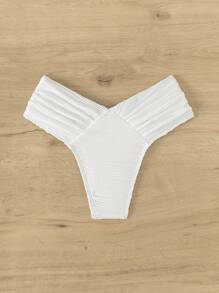SHEIN Swim Summer Solid Ruched Bikini Bottom - White - View 2