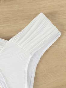 SHEIN Swim Summer Solid Ruched Bikini Bottom - White - View 3