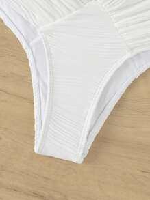 SHEIN Swim Summer Solid Ruched Bikini Bottom - White - View 4
