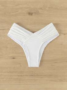 SHEIN Swim Summer Solid Ruched Bikini Bottom - White - View 5
