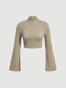 SHEIN MOD 素色小高領T恤 - 卡其色 - 查看 1