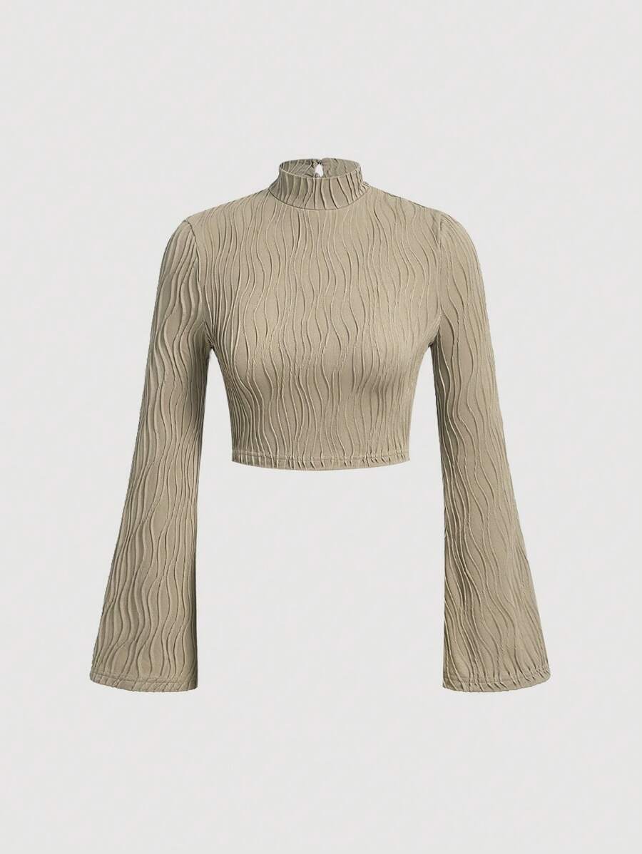 SHEIN MOD 素色小高領T恤 - 卡其色 - 查看 1