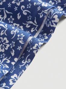 SHEIN MOD In hoa Ditsy Xù Áo hai dây - Xanh và trắng - Xem 4