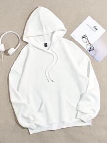 SHEIN EZwear Áo hoodie dáng rộng dáng rộng có họa tiết hoạt hình dành cho nữ, thích hợp cho mùa thu đông - trắng - Xem 3