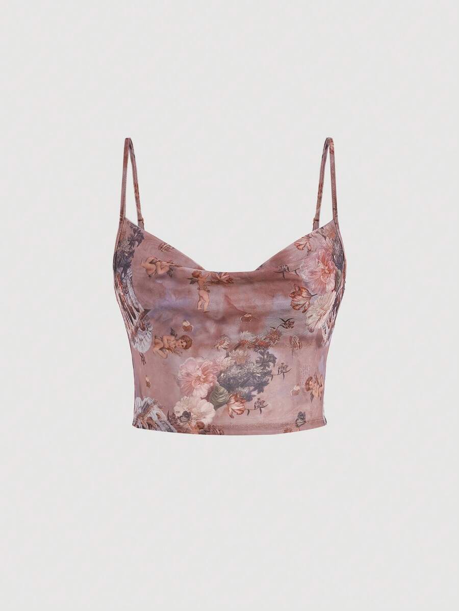 SHEIN MOD Top de tirantes con estampado floral escote drapeado - Multicolor - Ver 1
