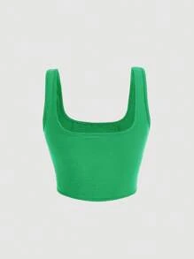 SHEIN MOD 素色不對稱下擺背心上衣 - 綠色 - 查看 3