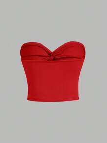 SHEIN MOD Twist Front Ribbed Knit Tube Bodycon Red Top Red Tube Topbow Toptops Red