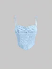 SHEIN MOD 素色胸部褶皺吊帶上衣 - 淺藍色 - 查看 2