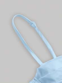 SHEIN MOD 素色胸部褶皺吊帶上衣 - 淺藍色 - 查看 3