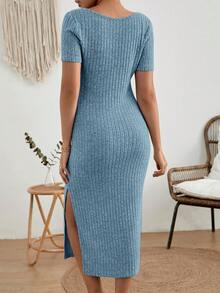 SHEIN 孕婦條紋針織大圓領洋裝 - 藍色 - 查看 2