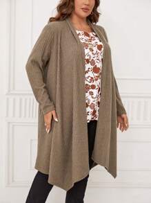 EMERY ROSE 大碼素色開門襟外套 - 棕色 - 查看 3