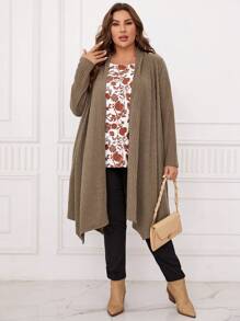 EMERY ROSE 大碼素色開門襟外套 - 棕色 - 查看 4