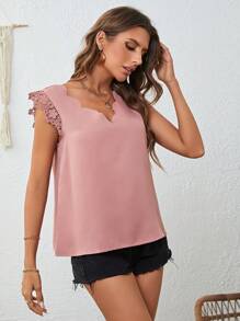 SHEIN LUNE 拼接水溶蕾絲貝殼邊襯衫 - 藕粉色 - 查看 3