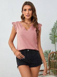 SHEIN LUNE 拼接水溶蕾絲貝殼邊襯衫 - 藕粉色 - 查看 4