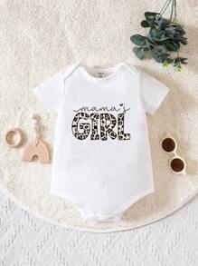 女嬰豹紋和字母圖案連體衣 - 白色 - 查看 1