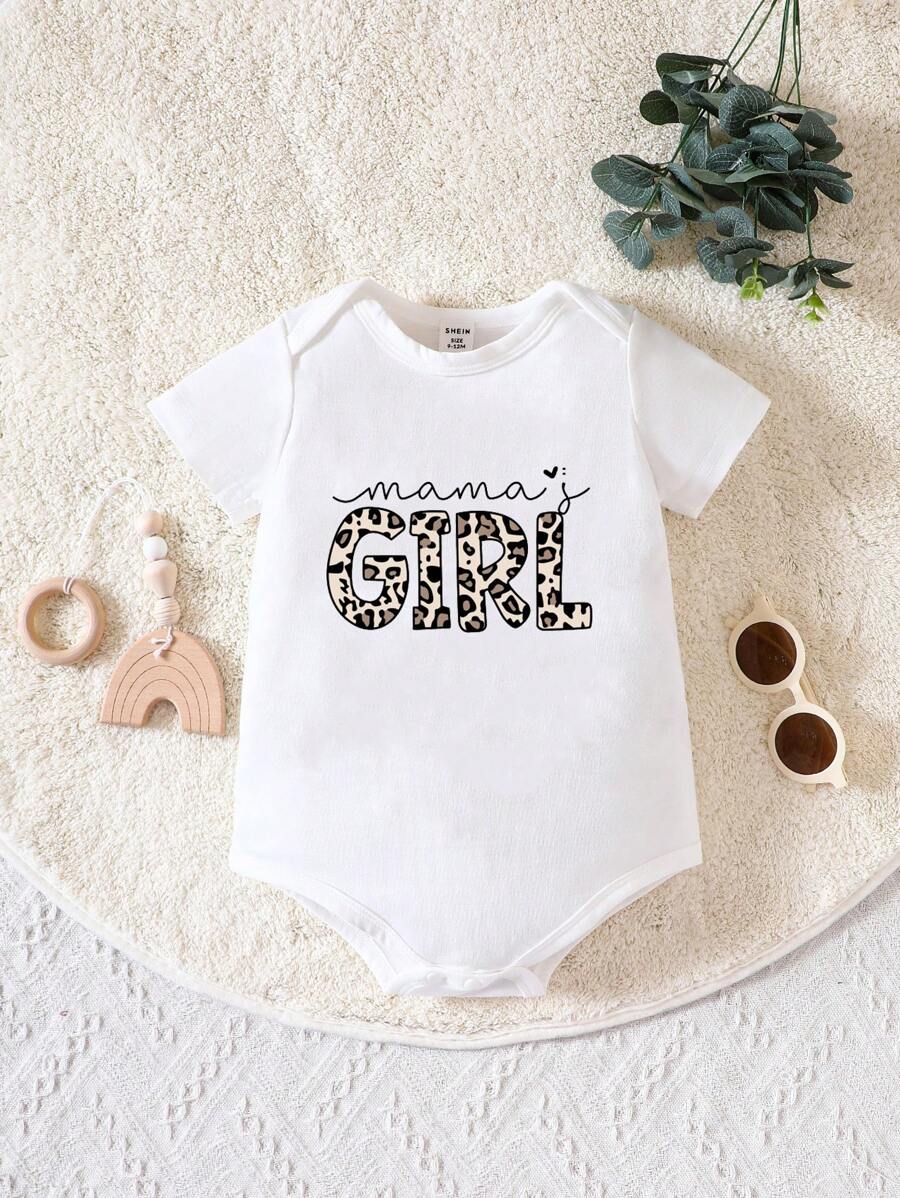 女嬰豹紋和字母圖案連體衣 - 白色 - 查看 1