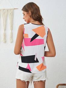 SHEIN LUNE 幾何印花V領襯衫 - 彩色 - 查看 2