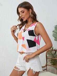 SHEIN LUNE 幾何印花V領襯衫 - 彩色 - 查看 5