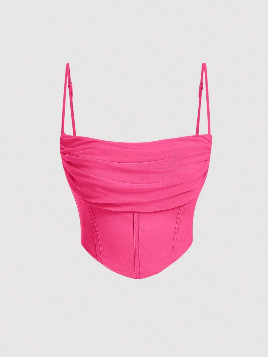 SHEIN MOD 素色褶邊吊帶上衣 - 玫紅色 - 查看 1