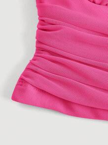 SHEIN MOD One Shoulder Ruched Crop Top - Hot Pink - View 4