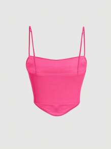 SHEIN MOD 素色褶邊吊帶上衣 - 玫紅色 - 查看 2