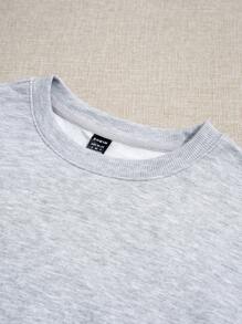 SHEIN LUNE 女士休闲简约泡菜印花超大圆领运动衫，秋冬，长袖上衣 - 淺灰色 - 查看 3