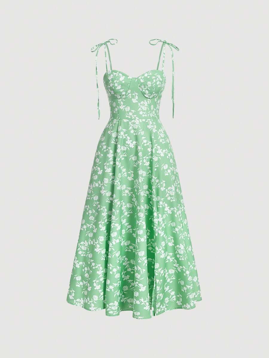 SHEIN MOD Abito con bretelle sottile stampa floreale all over con spalle annodate