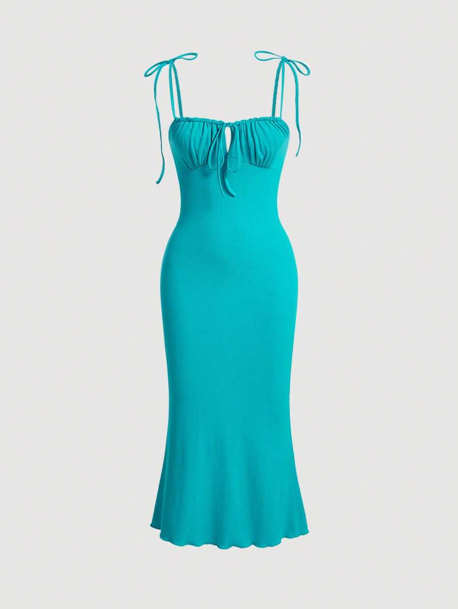 SHEIN MOD Vestido de tirantes de hombros con cordón pecho con fruncido - Azul menta - Ver 1