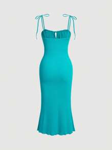 SHEIN MOD Vestido de tirantes de hombros con cordón pecho con fruncido - Azul menta - Ver 2