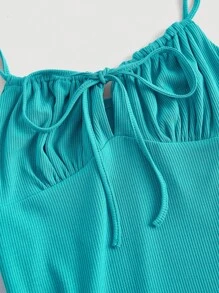 SHEIN MOD Vestido de tirantes de hombros con cordón pecho con fruncido - Azul menta - Ver 4