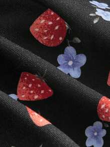 SHEIN MOD In Dâu tây Nút phía trước Áo hai dây - màu đen - Xem 4