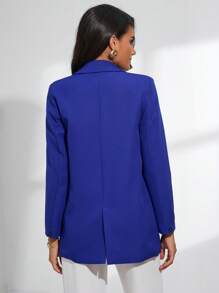 GENKIRA Casual Solid Double Breasted Lapel Neck Blazer  - Royal Blue - View 2