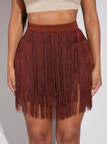 SHEIN SXY Nhiều lớp Viền rìa Váy quần - Rỉ Nâu - Xem 1