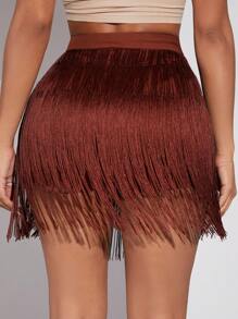 SHEIN SXY Nhiều lớp Viền rìa Váy quần - Rỉ Nâu - Xem 2