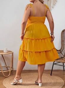 SHEIN VCAY Plus Tie Shoulder Ruffle Hem Cami Dress - Yellow - View 4