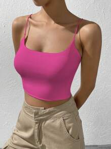 SHEIN EZwear 素色吊帶短上衣 - 玫紅色 - 查看 4