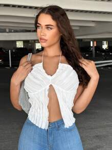 SHEIN SXY 前開叉露背掛脖上衣 - 白色 - 查看 3