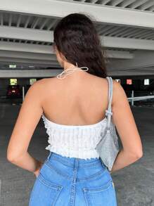 SHEIN SXY 前開叉露背掛脖上衣 - 白色 - 查看 2