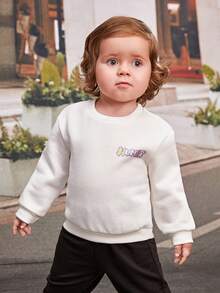 SHEIN 女嬰熊和字母圖案運動衫 - 白色 - 查看 2