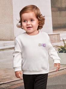 SHEIN 女嬰熊和字母圖案運動衫 - 白色 - 查看 4