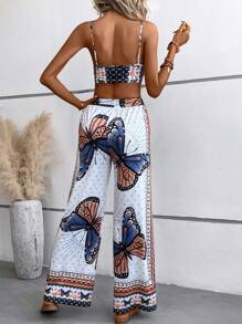 SHEIN LUNE 蝴蝶圖案吊帶上衣和闊腿褲 - 白色 - 查看 2
