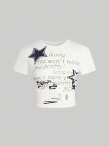 SHEIN Unity Slogan & In Sao Áo thun - trắng - Xem 1