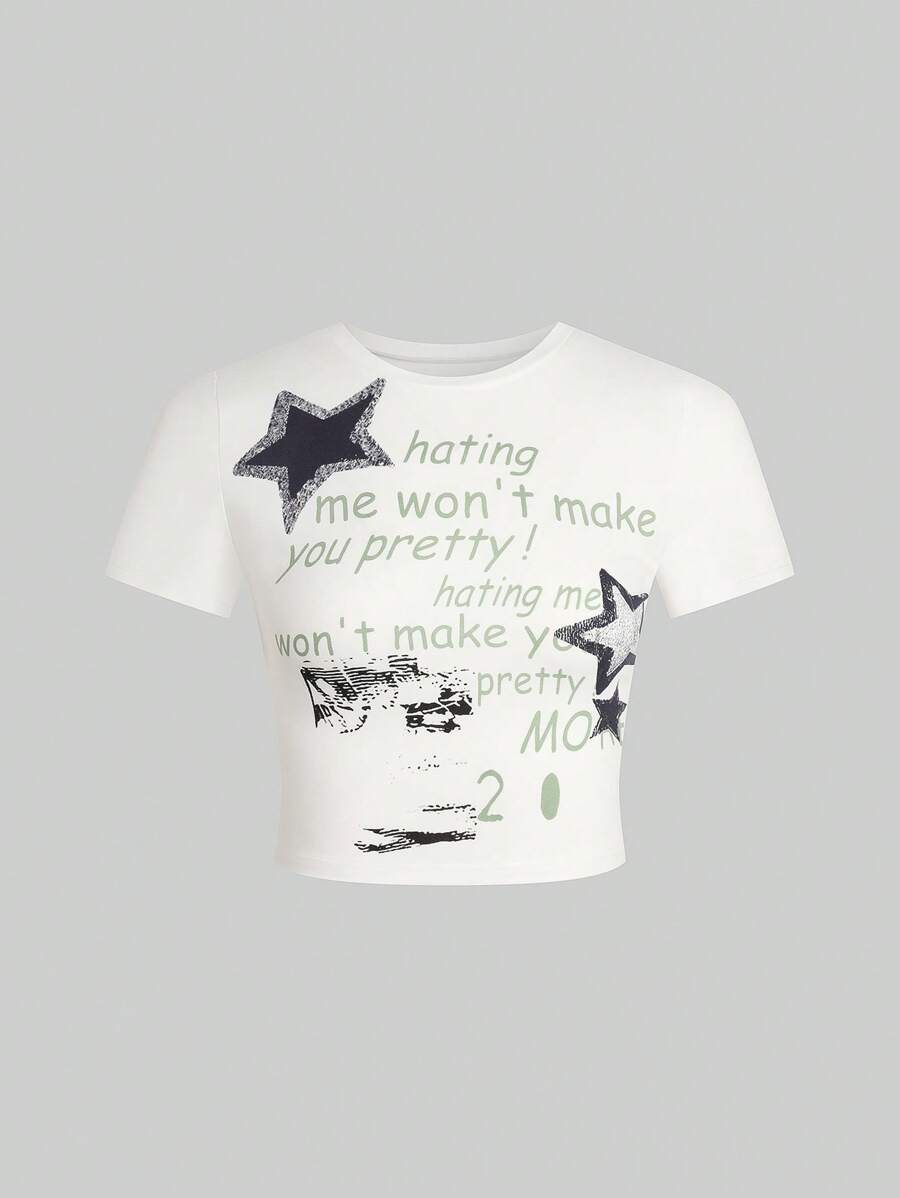 SHEIN Unity Slogan & In Sao Áo thun - trắng - Xem 1