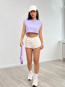 Muchica 素色短款背心 - 紫色 - 查看 5