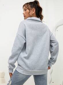 INAWLY 半拉链落肩套头卫衣 秋季卫衣 - 淺灰色 - 查看 2