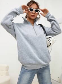 INAWLY 半拉链落肩套头卫衣 秋季卫衣 - 淺灰色 - 查看 3