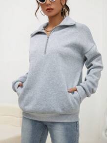 INAWLY 半拉链落肩套头卫衣 秋季卫衣 - 淺灰色 - 查看 4