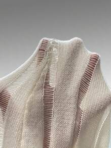 SHEIN LUNE Women's Hollow-Out Bat Design Classic Fashionable Versatile Knit Sweater, Ideal For Holiday & Vacation Knit Pullover Fall Winter Sweater - White - View 7