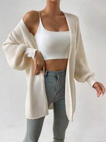 SHEIN LUNE Women's Casual Loose Fit Knit Cardigan, Versatile Western Style, Suitable For Holidays And Vacations - Beige - View 3